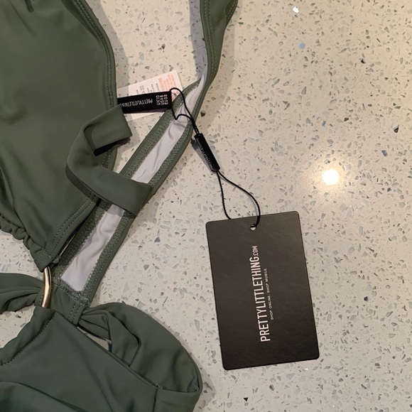 pretty little thing khaki O ring cross front swim suit - Picture 4 of 4